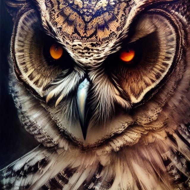 Detailed Fractal Owl with Iridescence