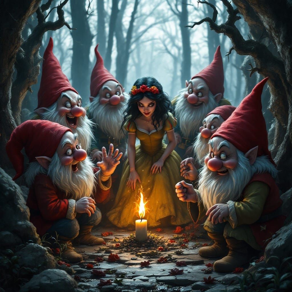 An evil adaptation of the 7 dwarves  and snow white
