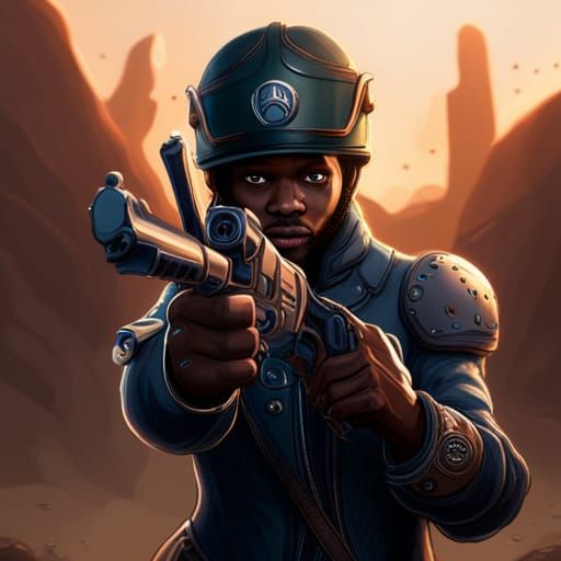 Black person sticking out the middle fingers with a gun