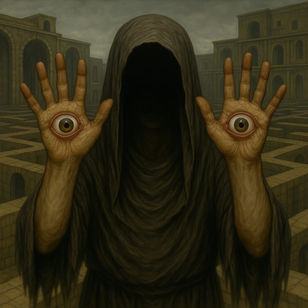 through palms, we see