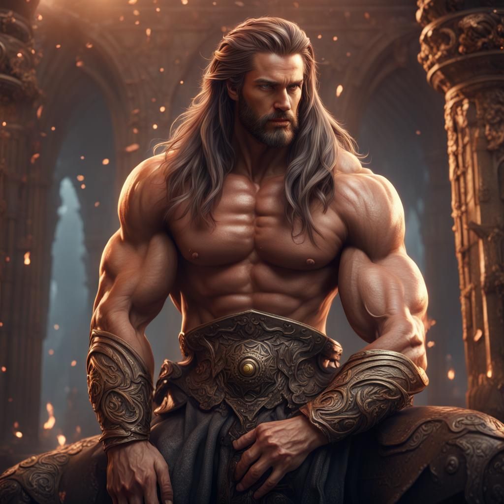 Handsome Male God Muscles And Abs Long Hair - Ai Generated Artwork 