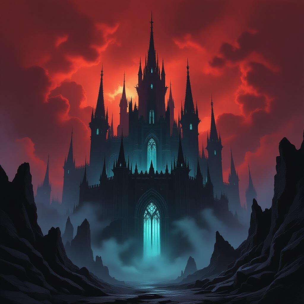 Infinite Gothic Castle in Cosmic Horror Style