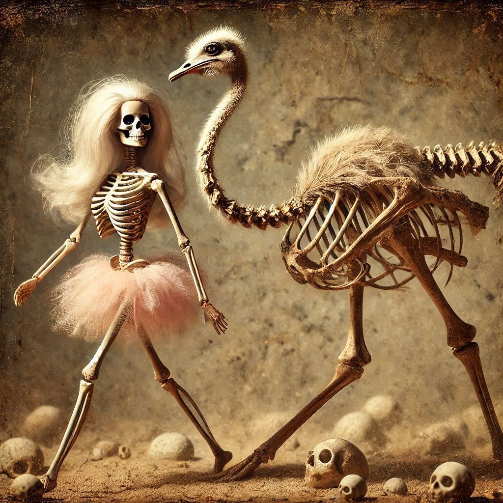 Skeleton Barbie, special box with her tamed skeleton ostrich