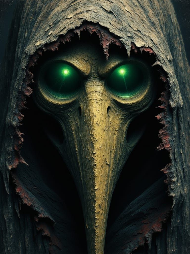 Plague Doctor Mask in Textured Impasto Style