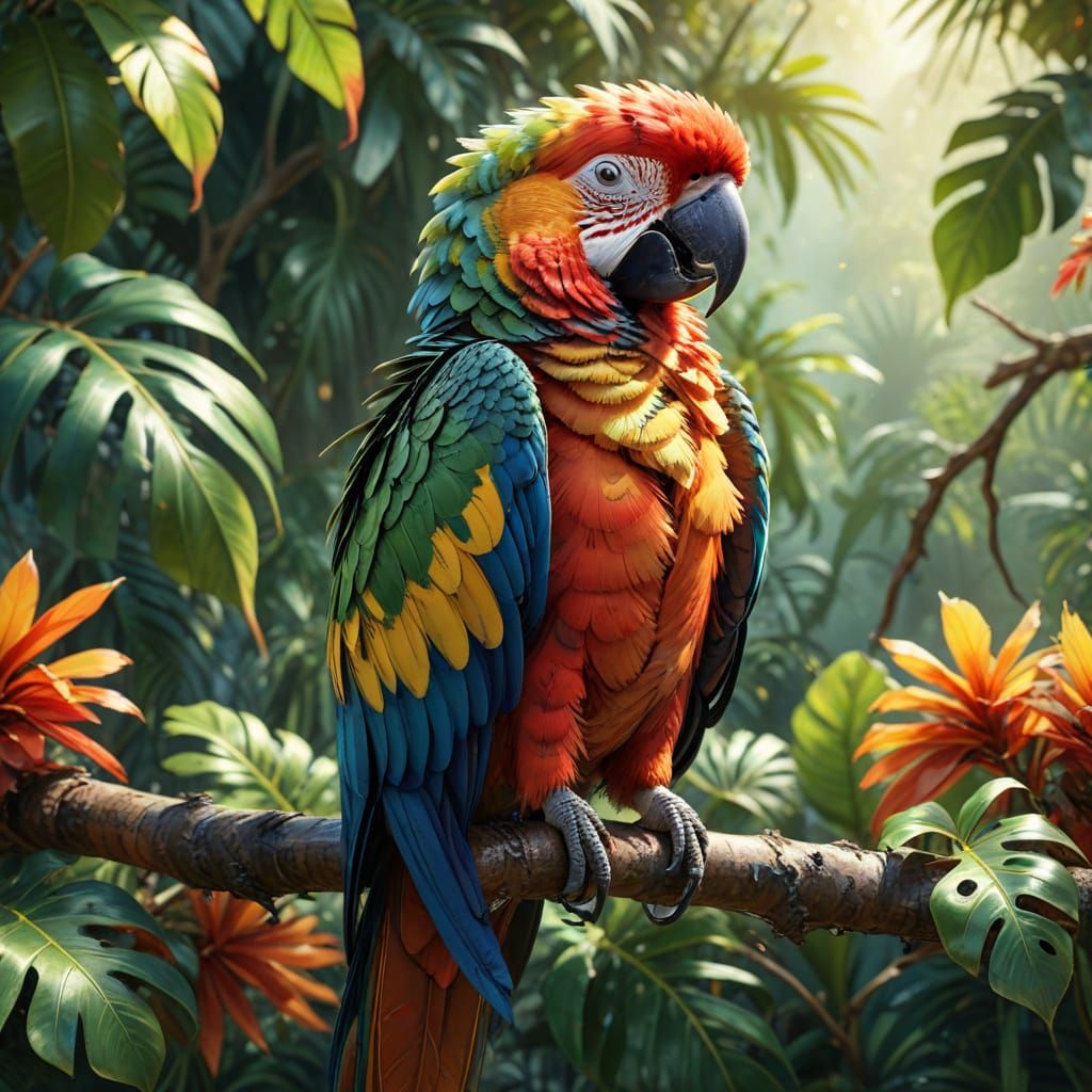 Vibrant Tropical Parrot Perched in Exotic Splendor