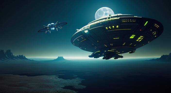 [TYPE] A Sci-Fi landscape with shining moon and a spaceship ...