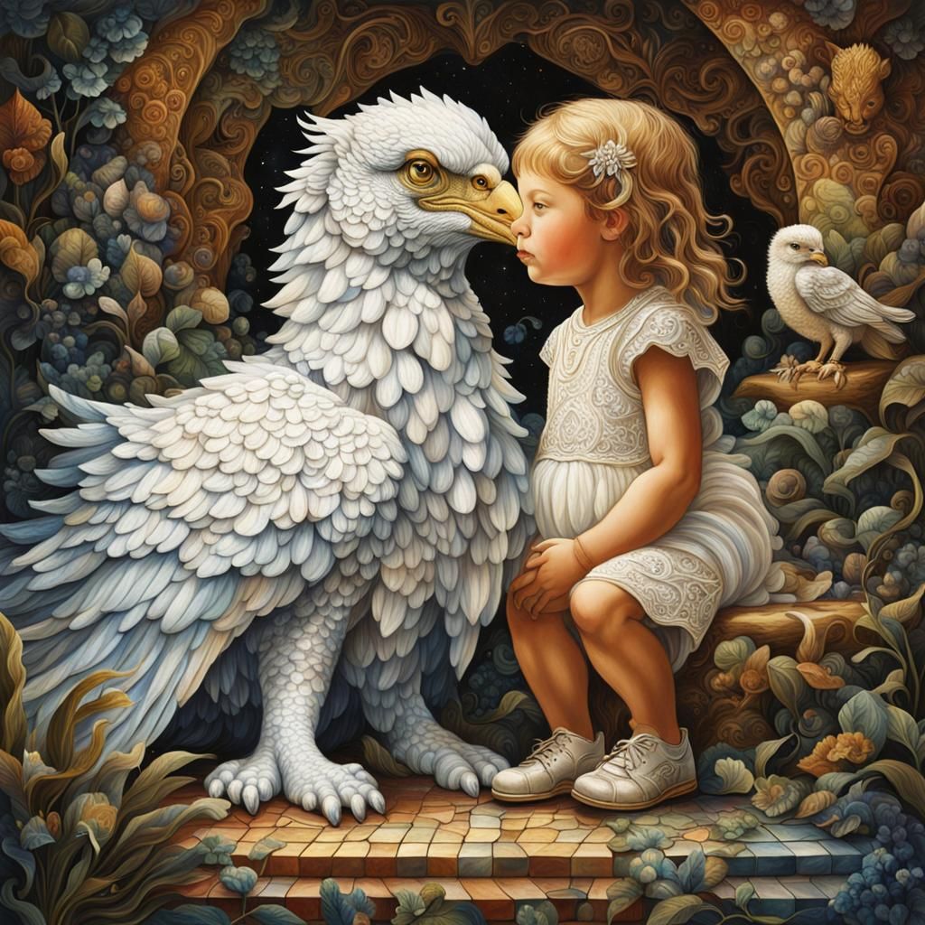 A baby white griffin    by @Maria_fairy_id