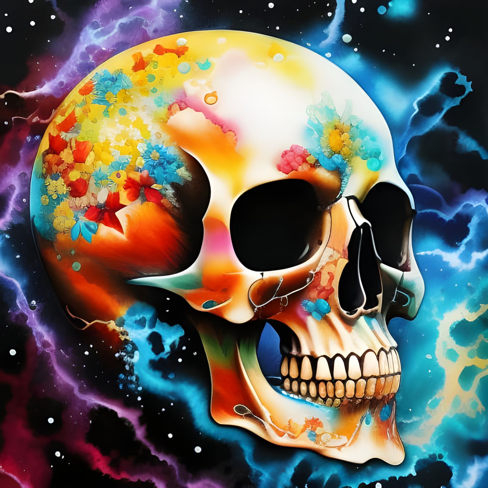 Celestial Skull, Random Color Bursts  by @BlakeRaven