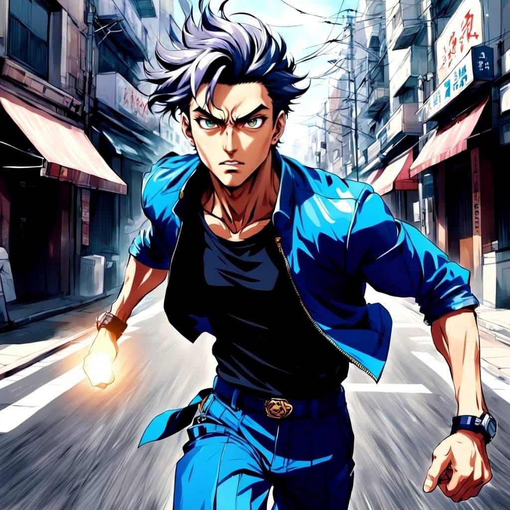 Dramatic Manga Style Young Man Running