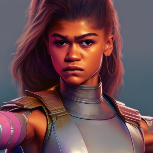 Zendaya from the future warrior stance beautifully colored i...