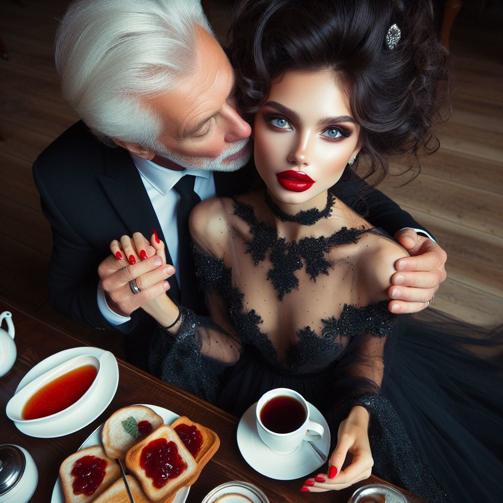 Anna having toast and jam with tea