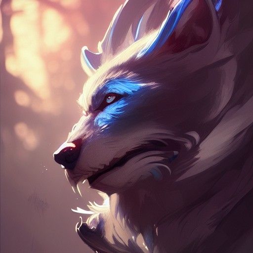 Blue Fur Werewolf Portrait in Hyperdetailed Style