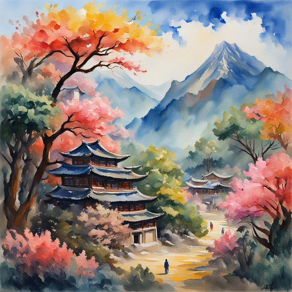 Wakakusa Mountain Deer in Gouache Style