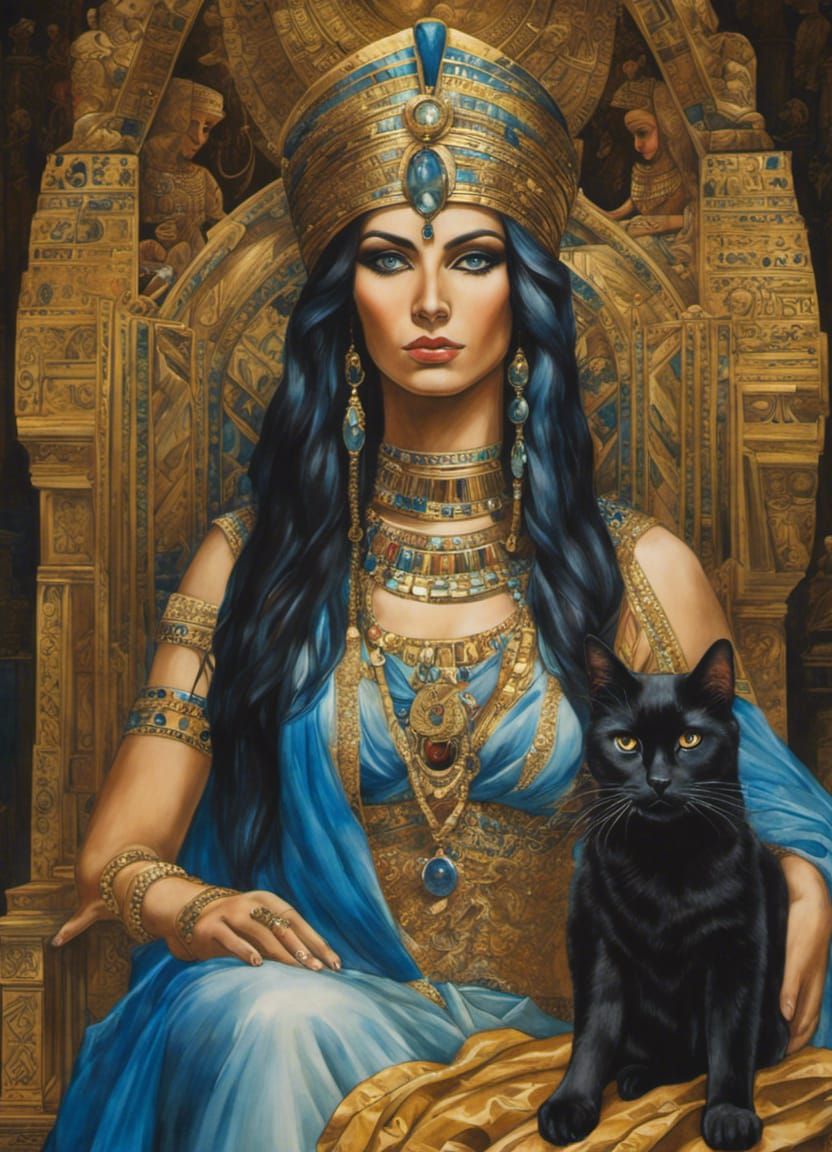 Queen Cleopatra and her black cat - AI Generated Artwork - NightCafe ...