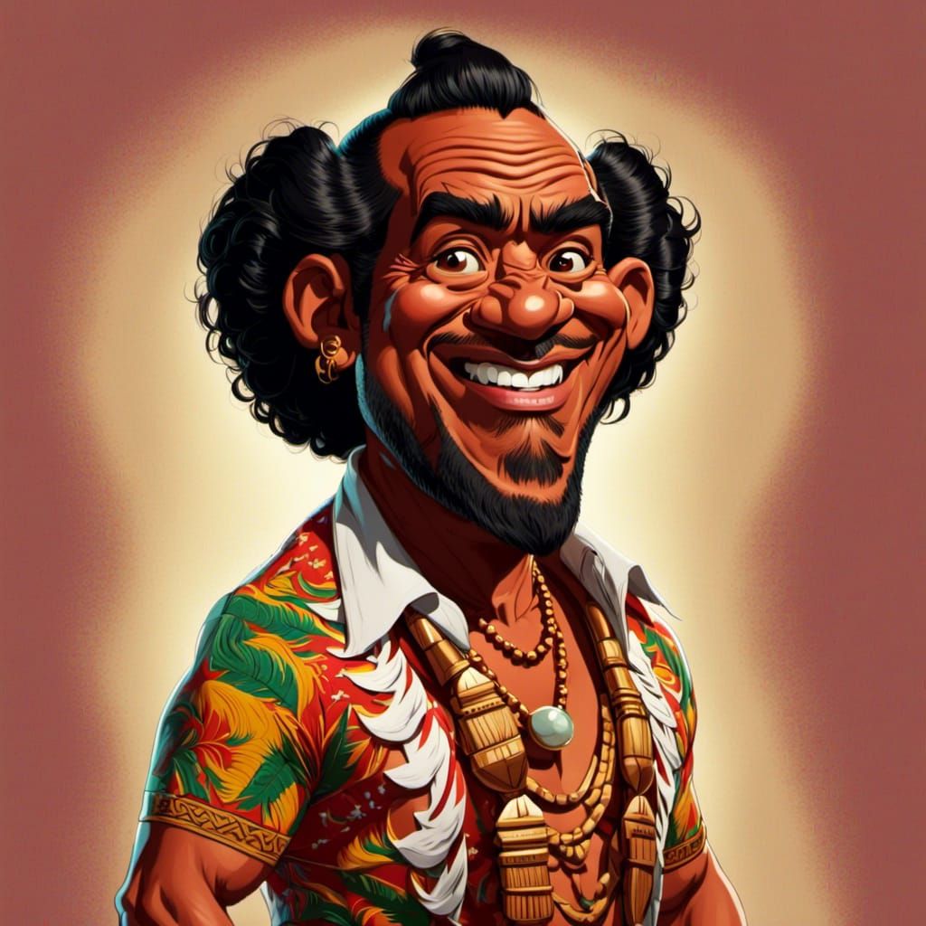 <lora:Maka Kane:1.0>exaggerated caricature portrait of a Polynesian Man