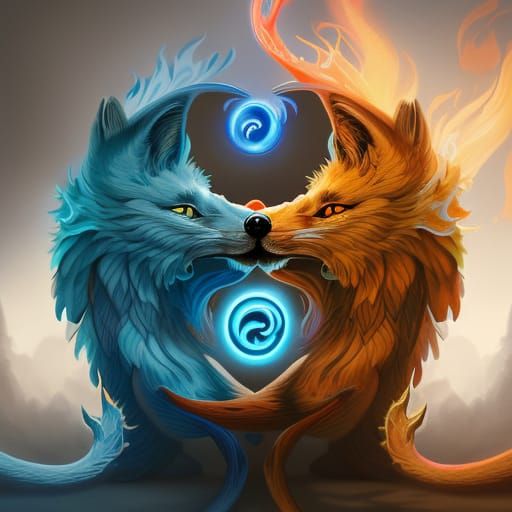 blue flame fox hybrid fire Yin and Yang  by @GiuseppeDiRosso