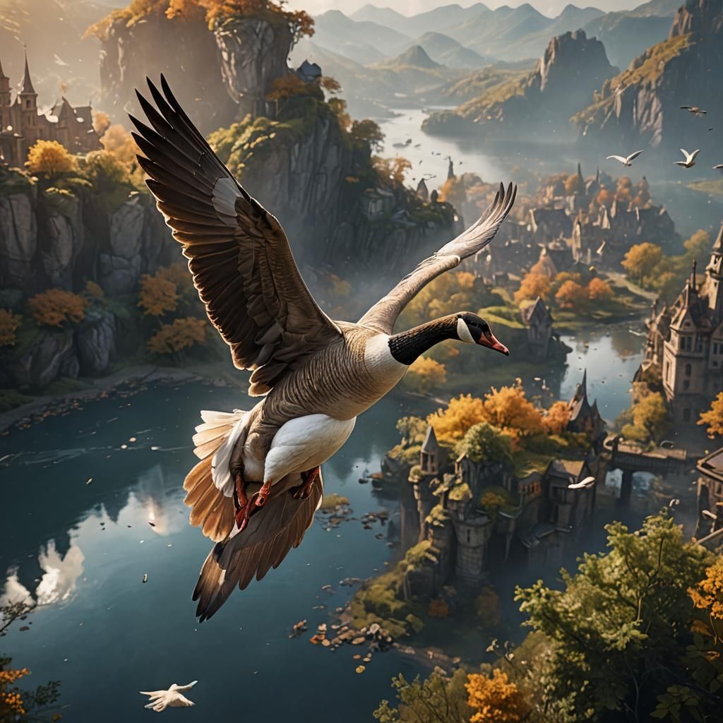 a goose in flight