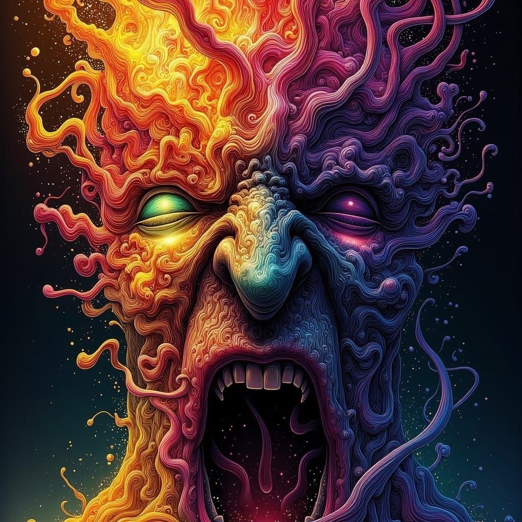 <lora:DistortedImagination:1.0> Portrait of terror in Radioluminescence + radiant magical tendrils with a soft, pulsing glow + bold, dynamic...