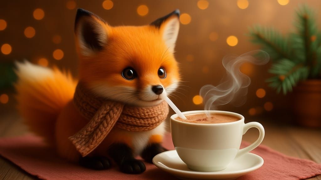 Cozy Fox Enjoys Hot Chocolate in Frosted Glass Style