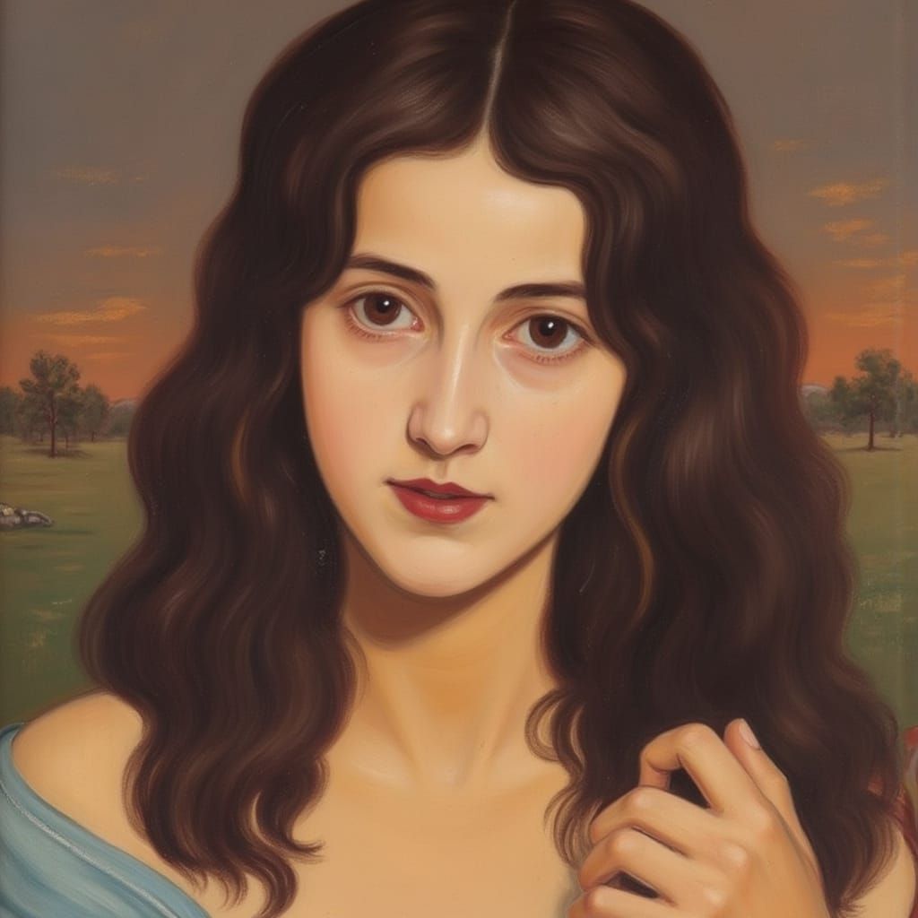 Devotional Portrait of a pretty woman kind eyes and full lips in the style of  <lora:Soft Symbolism:1.0>