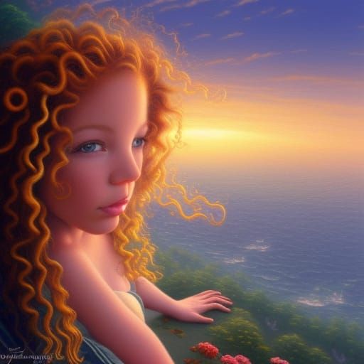 Girl with curly blonde Hair blowing in the wind, riding in t...