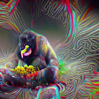 Psychedelic Gorilla eating a banana 8k resolution