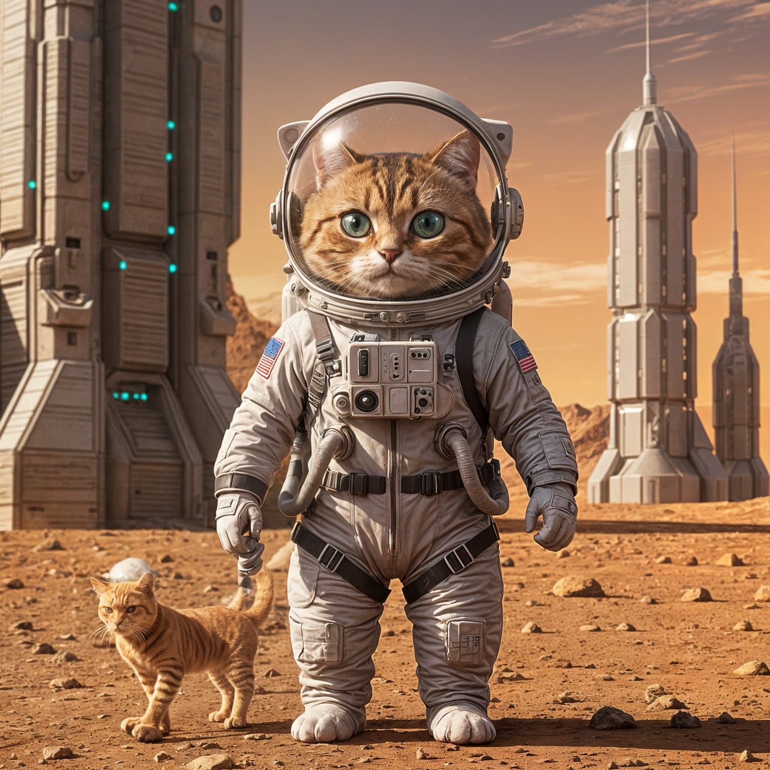 Astronaut Cat on Mars in Hyperrealistic Style