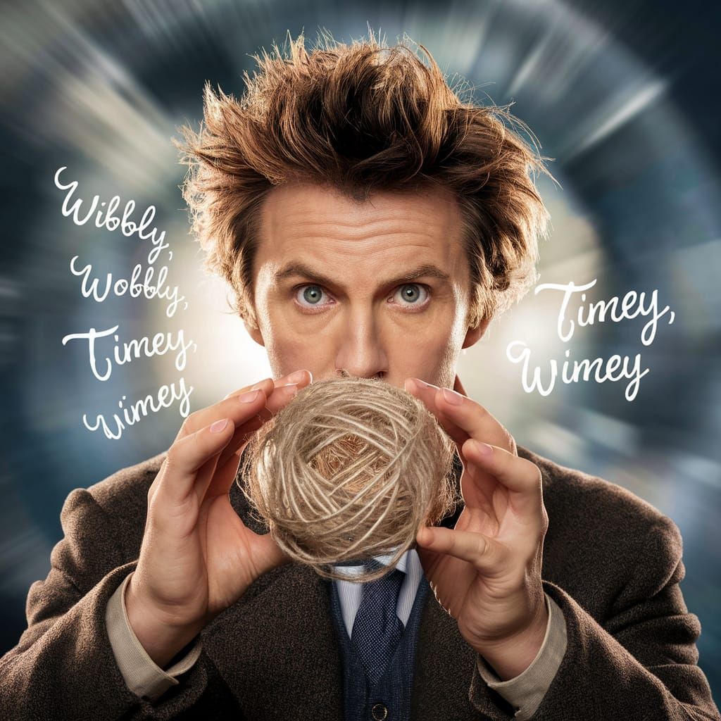 Close up on the face of David Tennant as Doctor who, holding...