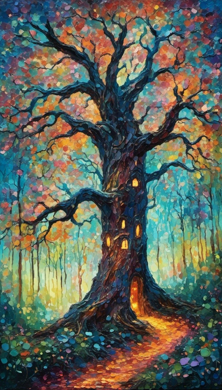Enchanted Whispering Woods in Neo-Impressionist Style