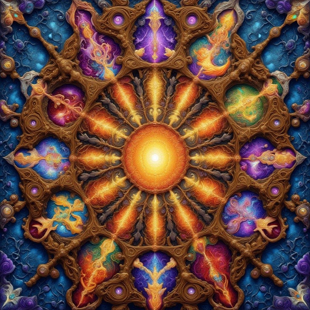 Kaleidoscope, stained glass, Impasto, Palette Knife, Thick Texture<lora:Non-Euclidian:1.0> 