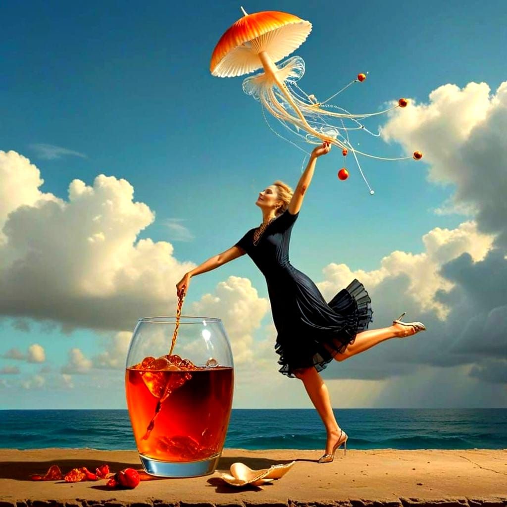 Ethereal Lady in Whimsical Surrealistic Scene