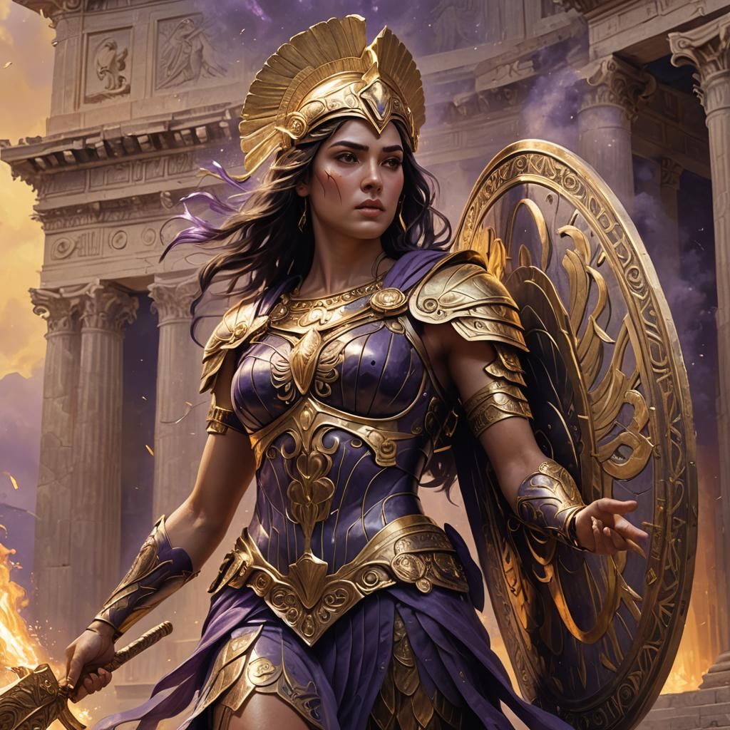 Ancient female warrior in front of Parthenon 2