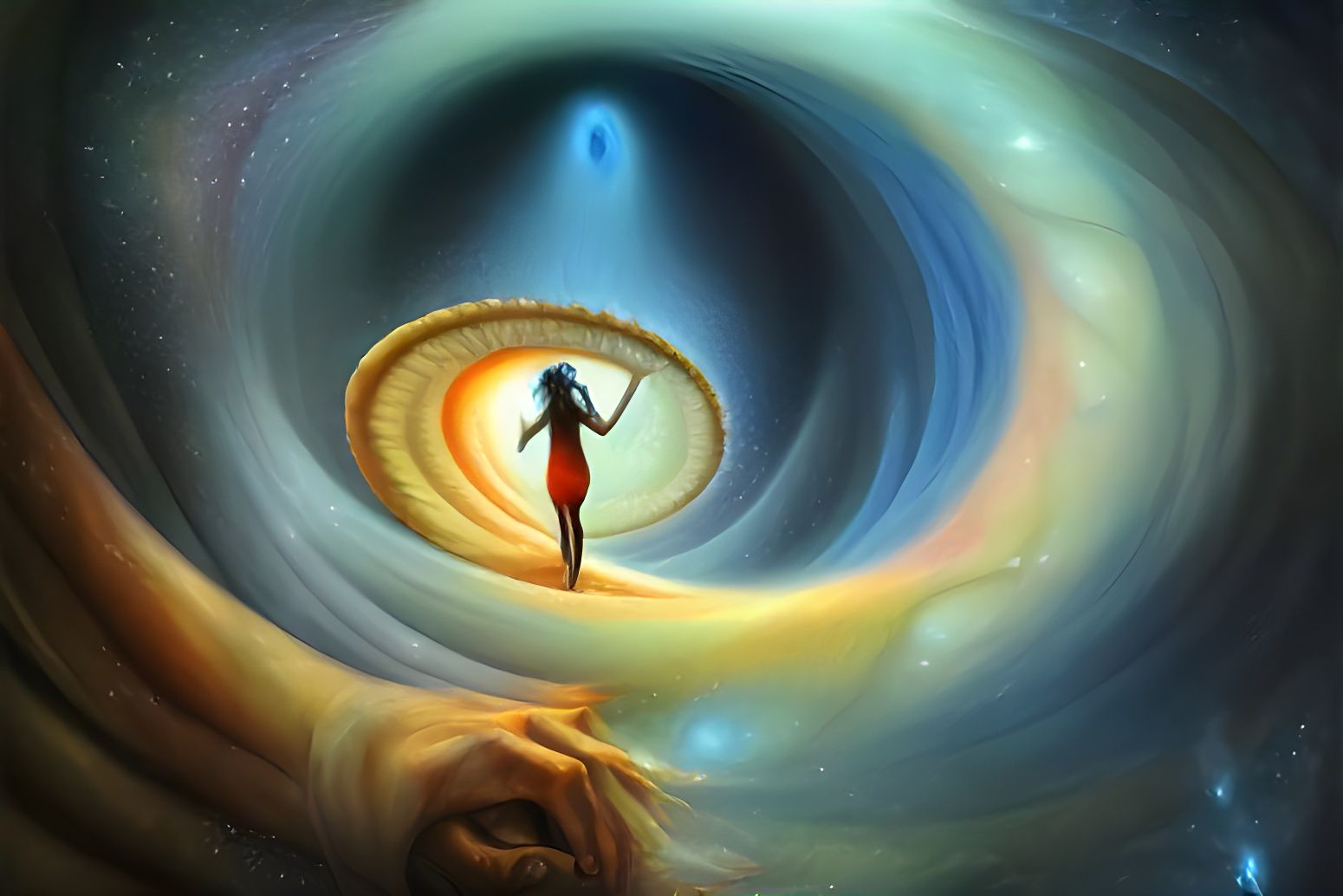 Infinite spiraling galaxies. (Ib) 