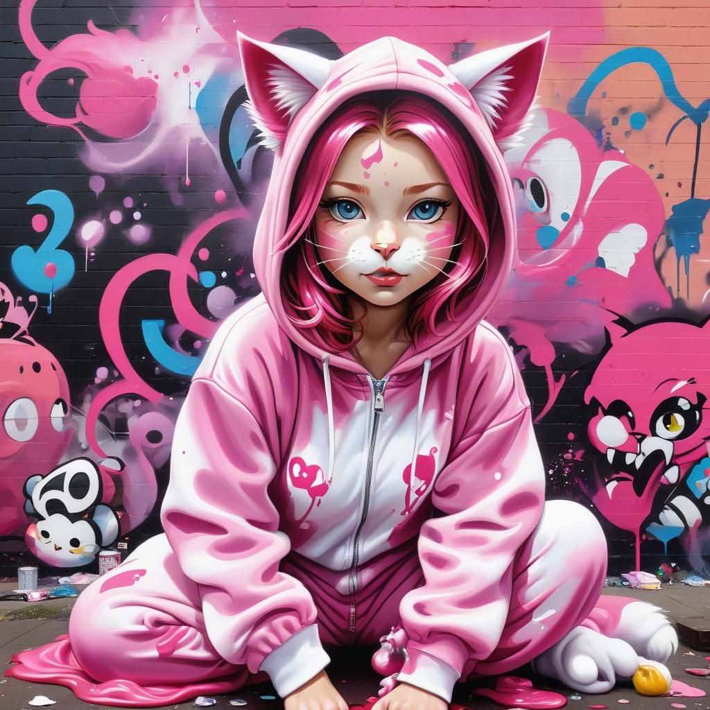 princess in kitty Onesie in town square
