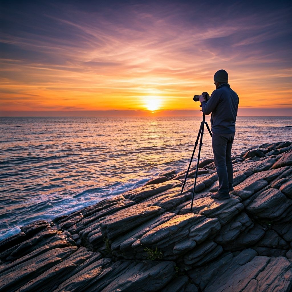 Photographer Captures Sunset on Rocky Shoreline