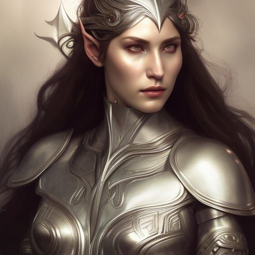 Elven Woman in Silver Armor Portrait