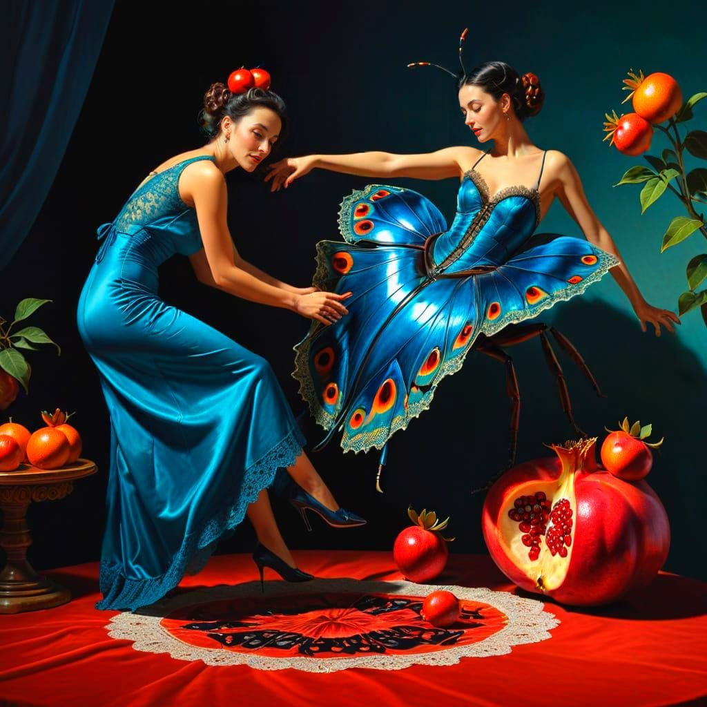 Surreal Levitating Lady in Vibrant Whimsical Scene