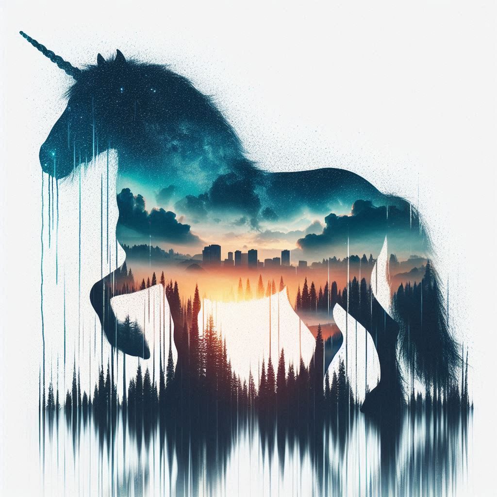 double exposure beautiful fantasy DALL-E 3 portrait landscape..