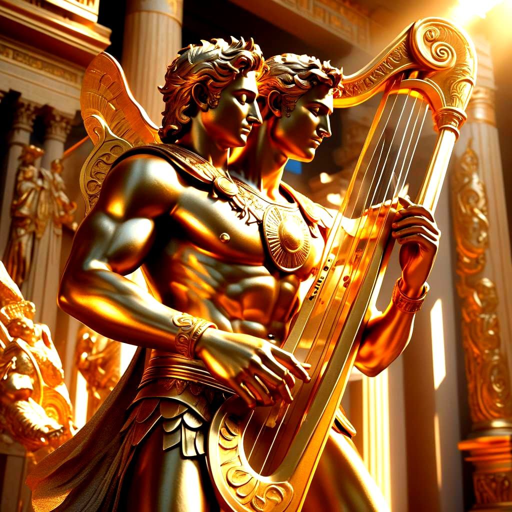 Greek God Apollo whom strung his Golden Harp in Athens , Greece AI
