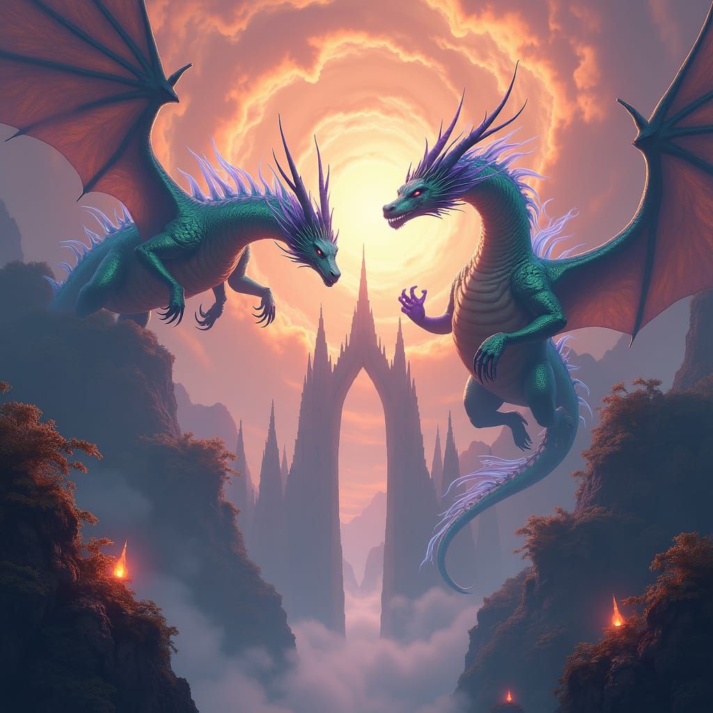 Mystical Dragons Soaring Through Ethereal Realm