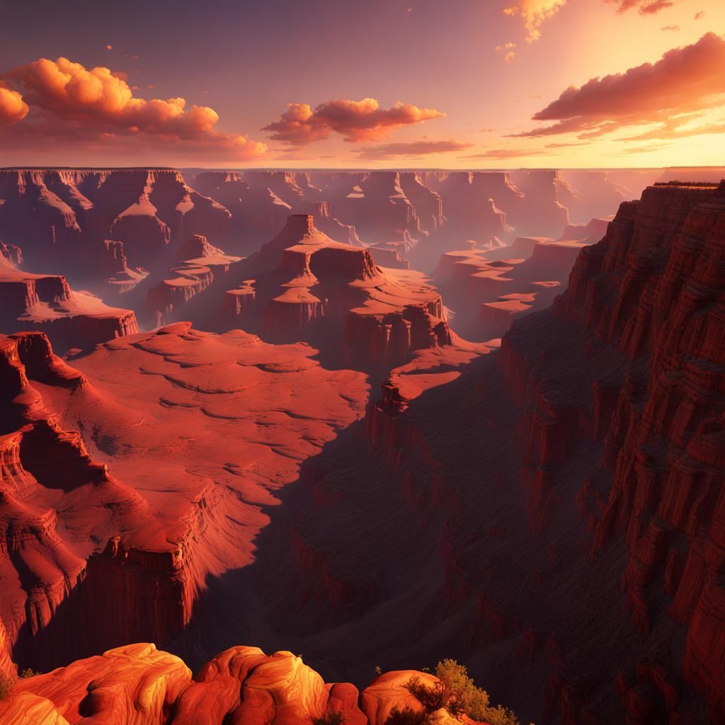 the grand canyon, red, orange, yellow, vast landscape, sunse...