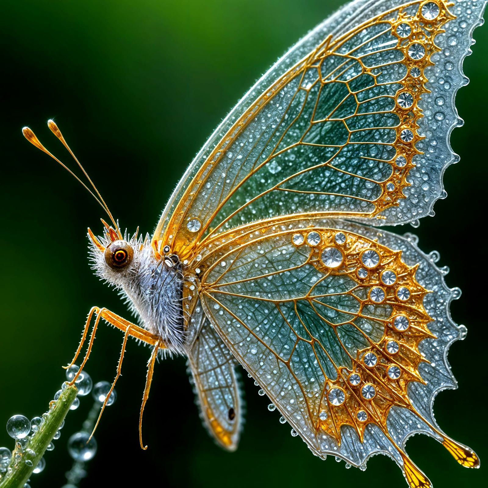 a dew-covered butterfly