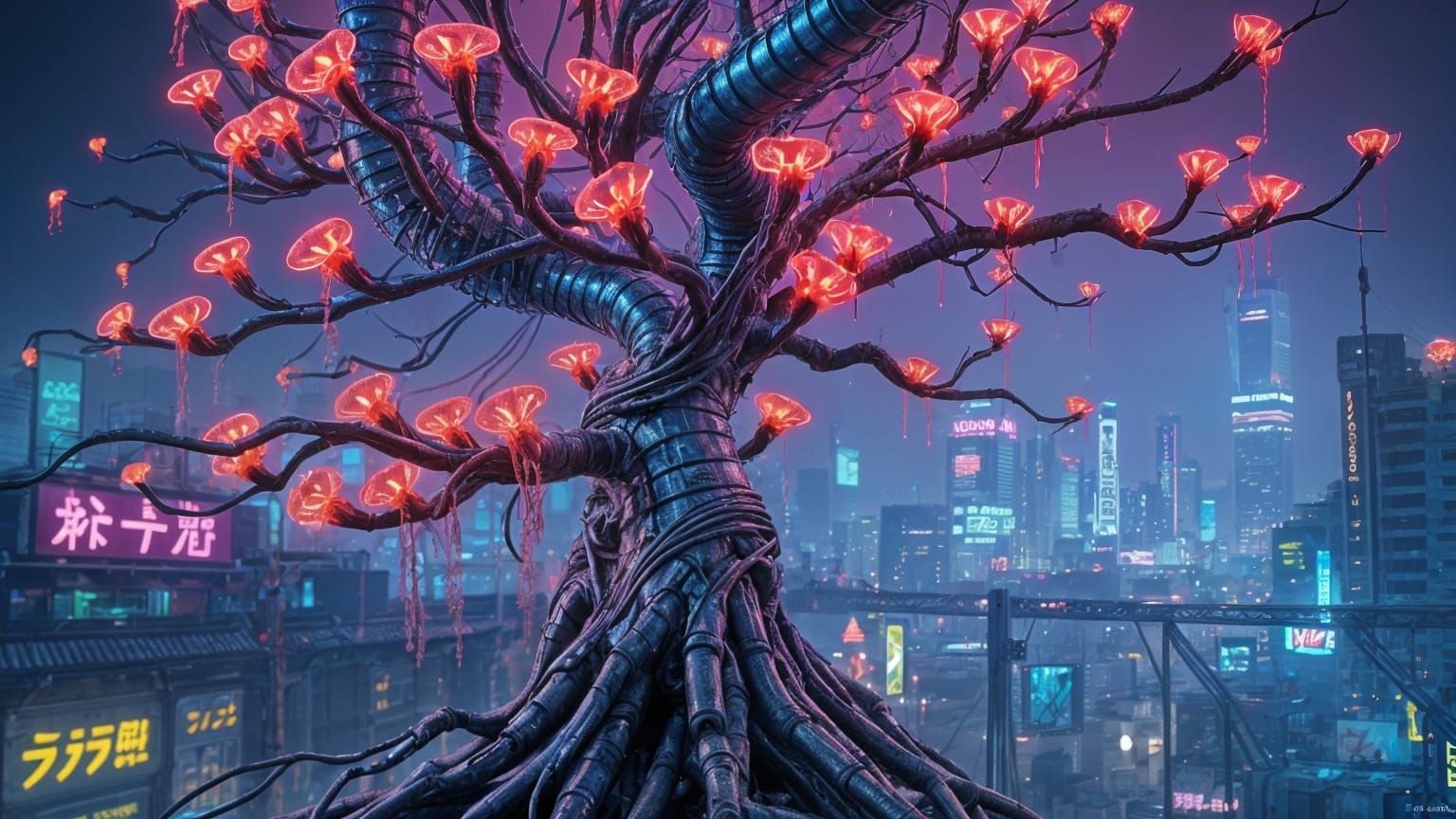 Neon City tree  by @Dawid