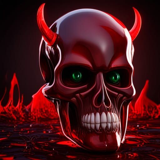 perfect melting glass skull with with blood dripping from de...