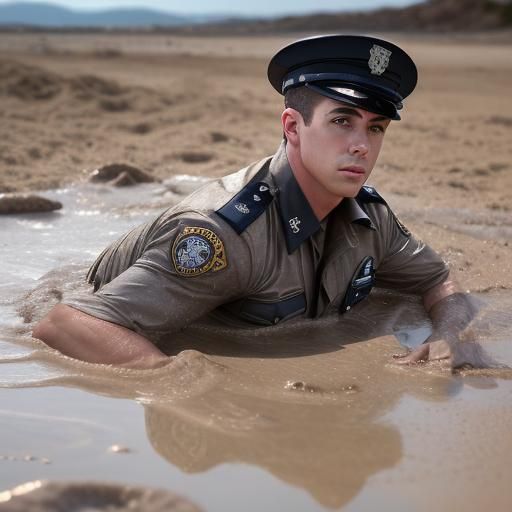 Hot male cop sinking in Quicksand.