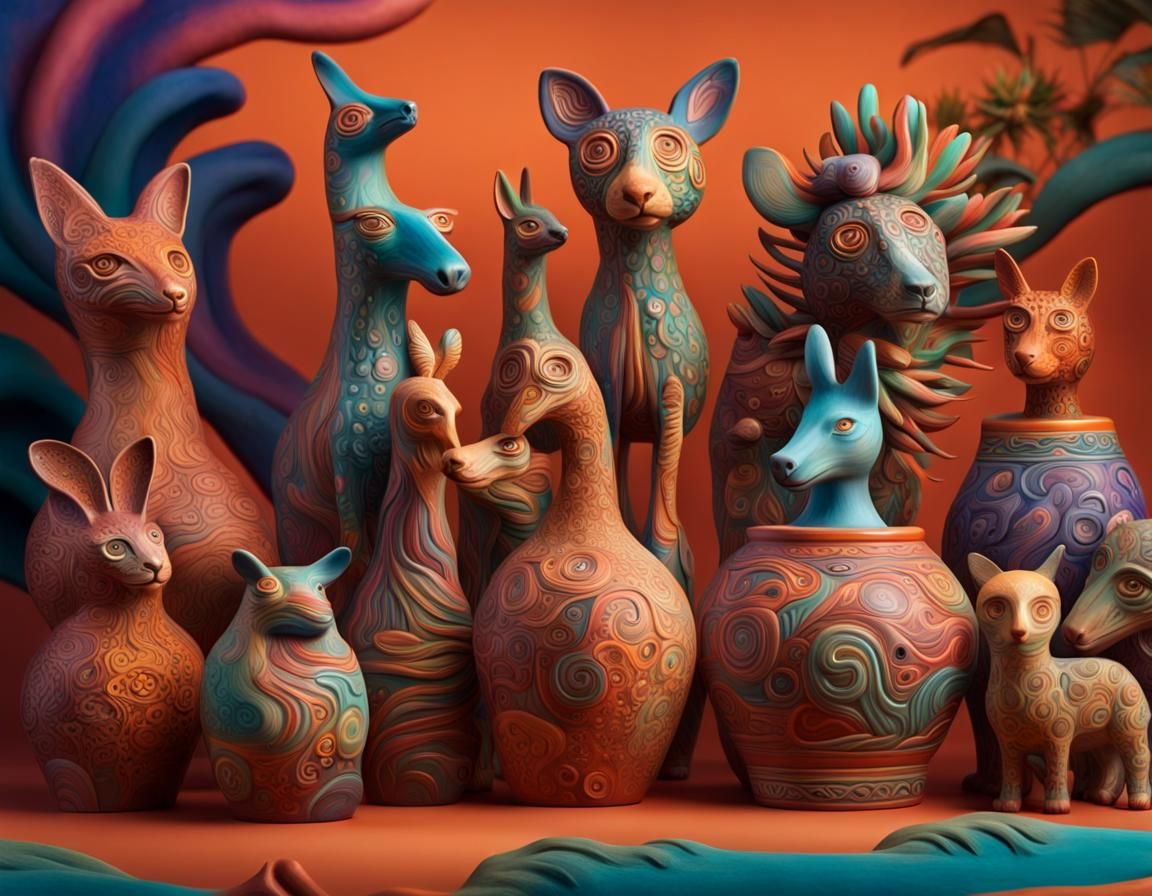 Mexican clay pottery animals AI Generated Artwork NightCafe Creator