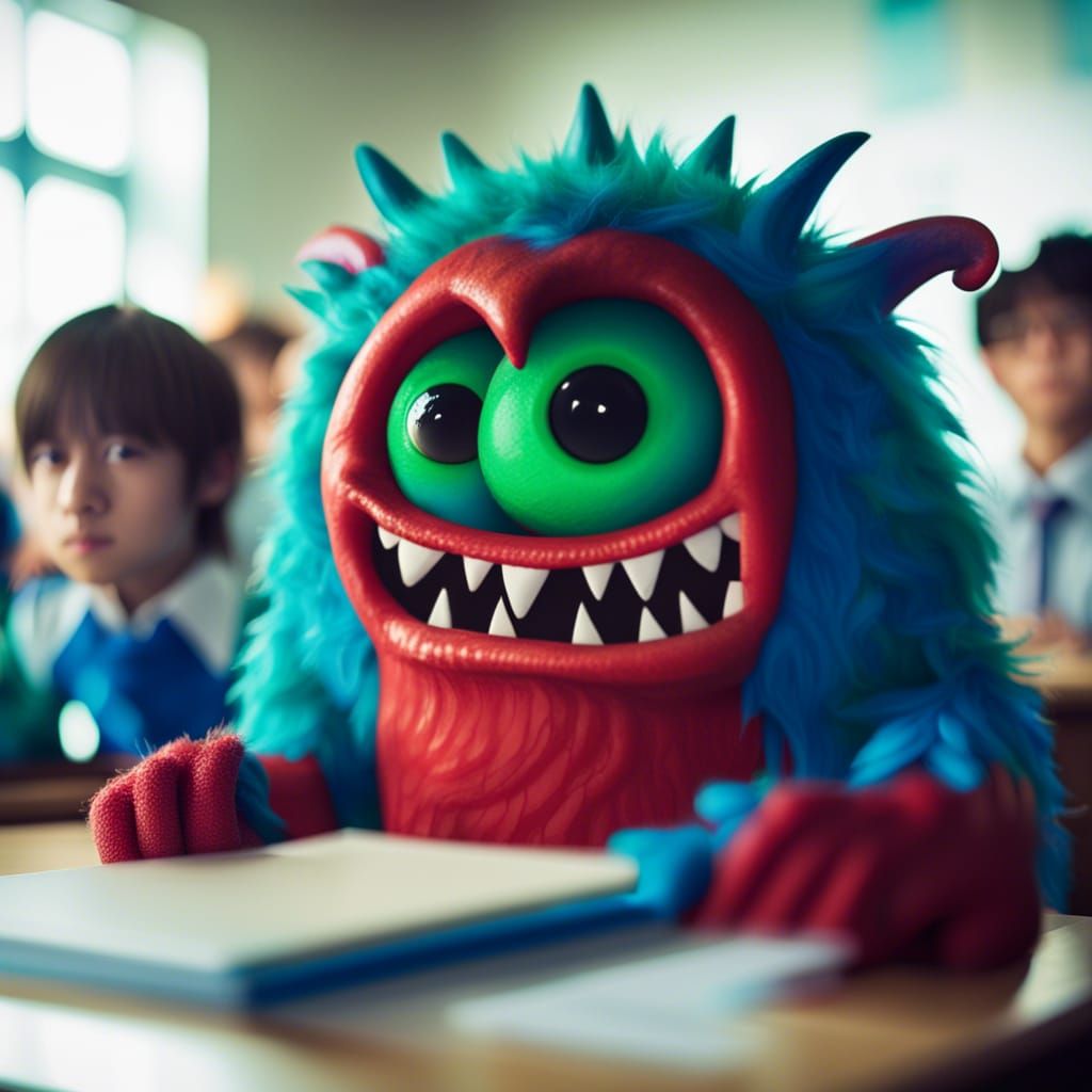 Monster Student Eats Desk in Photography Style