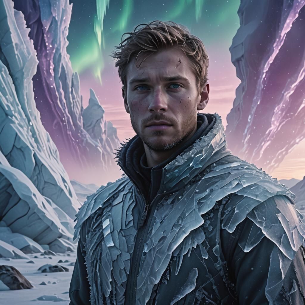 Icy Faced Man in Frozen Landscape, Digital Matte Painting