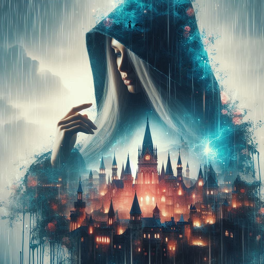 double exposure beautiful fantasy DALL-E 3 portrait landscape..