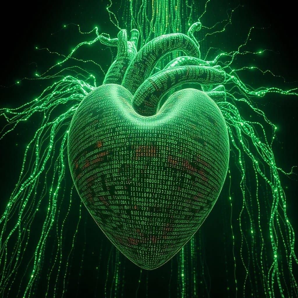 A colossal digital heart pulsing in the void  by @Art mechanic